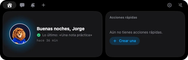 Panel del notch de George en el Mac con el saludo, lo último que hizo y las acciones rápidas