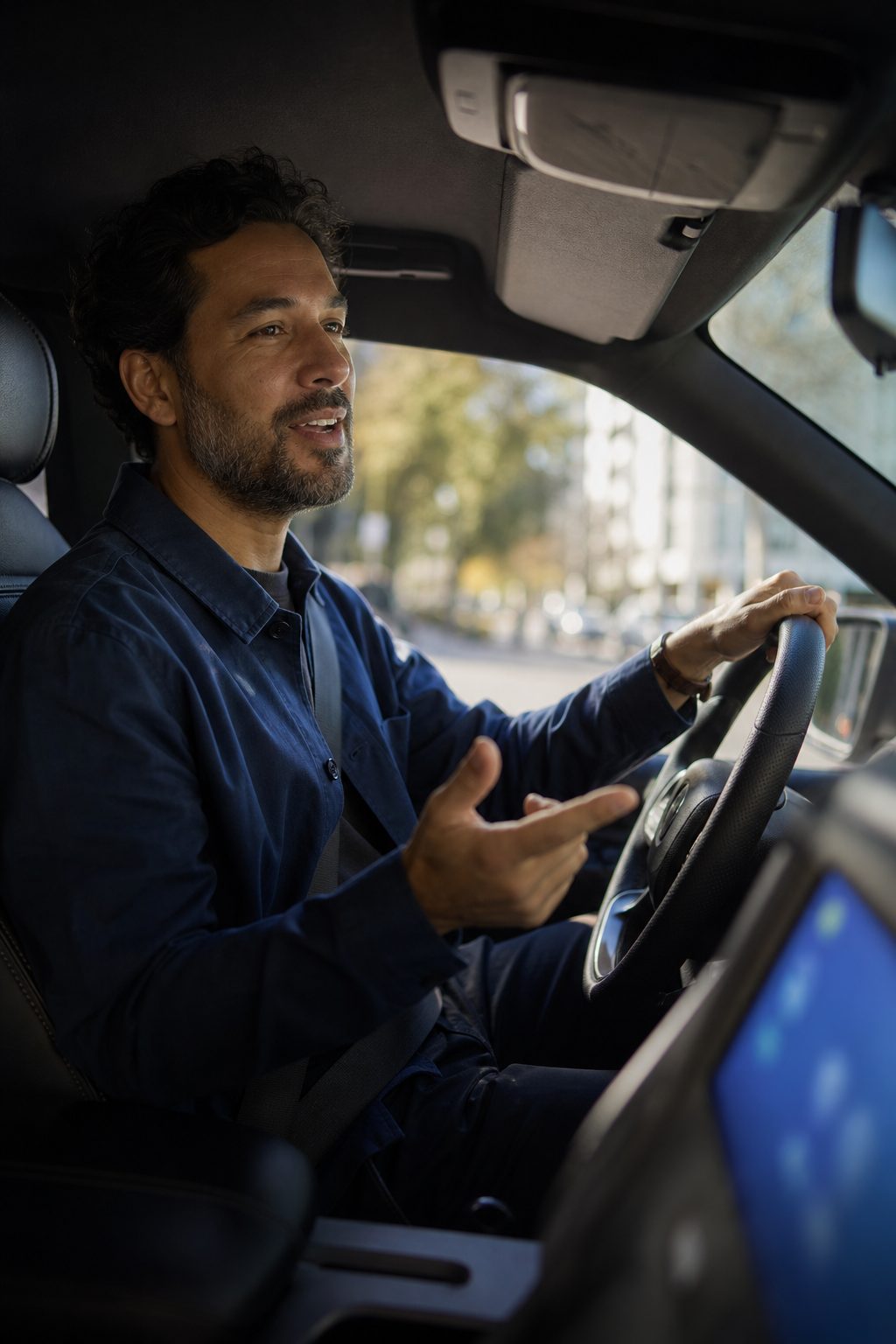 Hombre manejando y hablándole a George por CarPlay